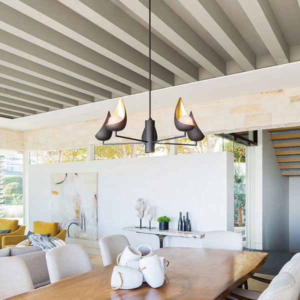 Ren Five Arm Six Light Chandelier in Black & Gold