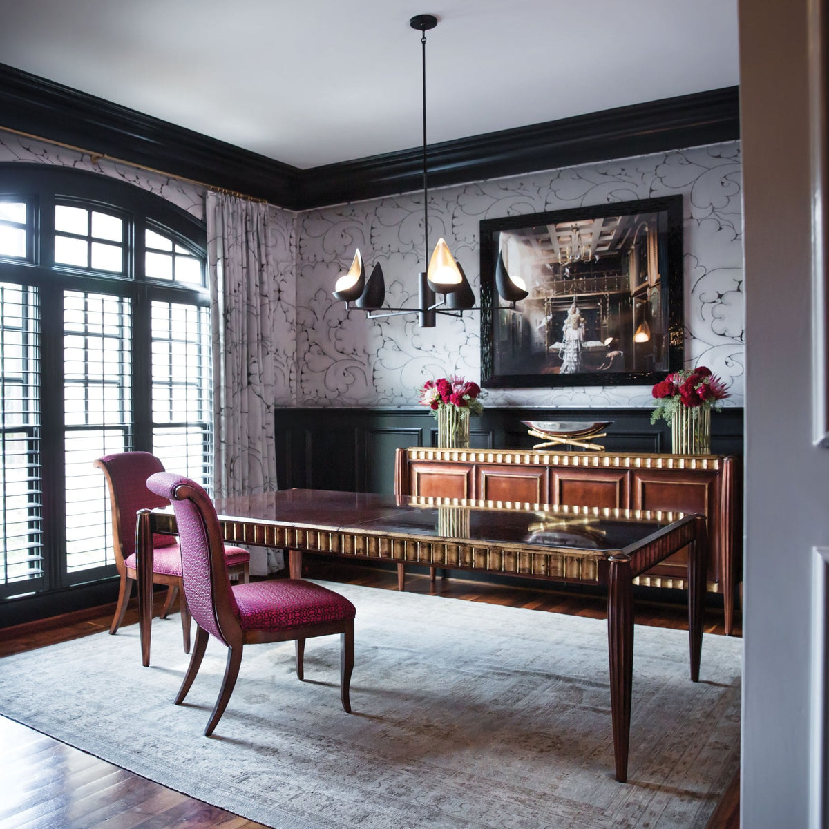 Ren Five Arm Six Light Chandelier in Black & Gold