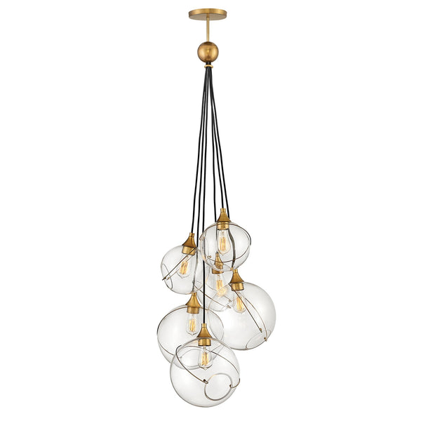 Skye Six Light Cluster Pendant in Heritage Brass