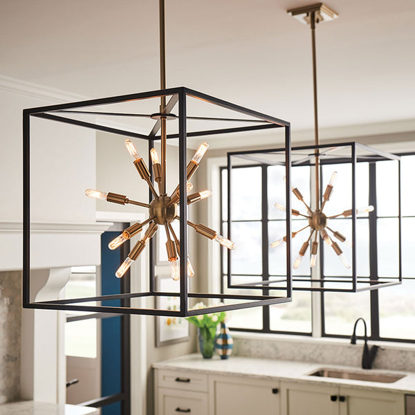 Aros Twelve Light Pendant in Black & Warm Brass