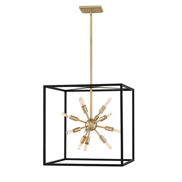 Aros Twelve Light Pendant in Black & Warm Brass