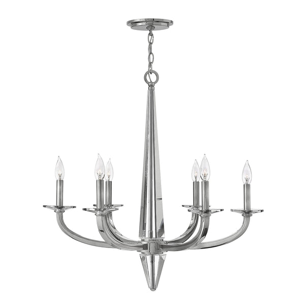 Ascher Six Light Chandelier in Polished Nickel
