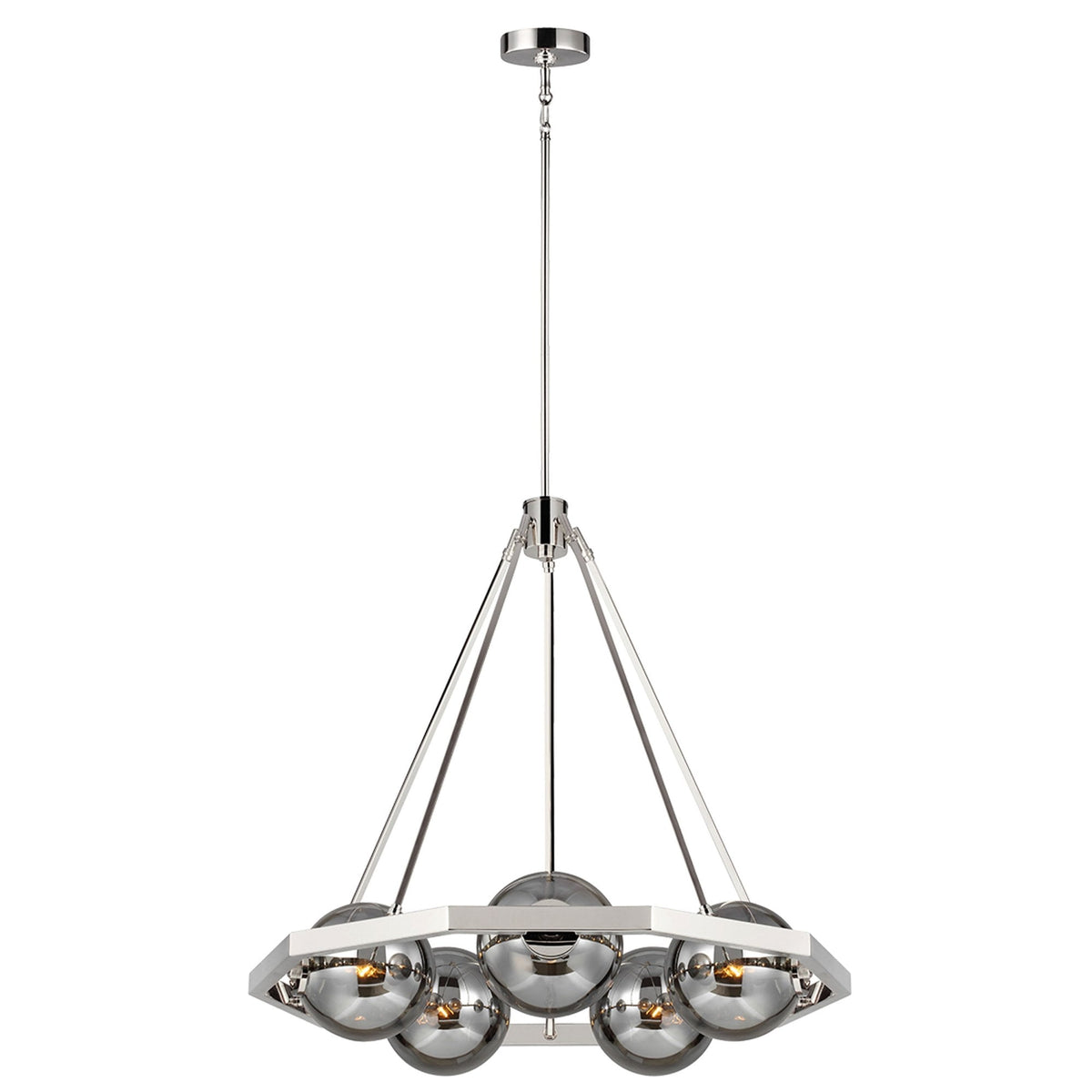 Harper Five Light Chandelier in Polished Nickel & Smoked Glass