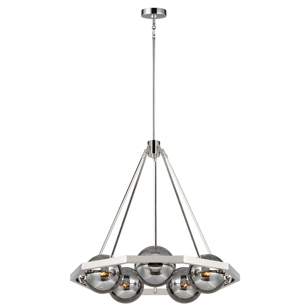 Harper Five Light Chandelier in Polished Nickel & Smoked Glass