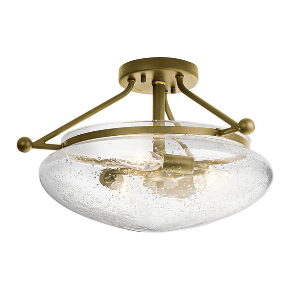 Belle Three Light Semi-Flush Ceiling Light in Brushed Natural Brass