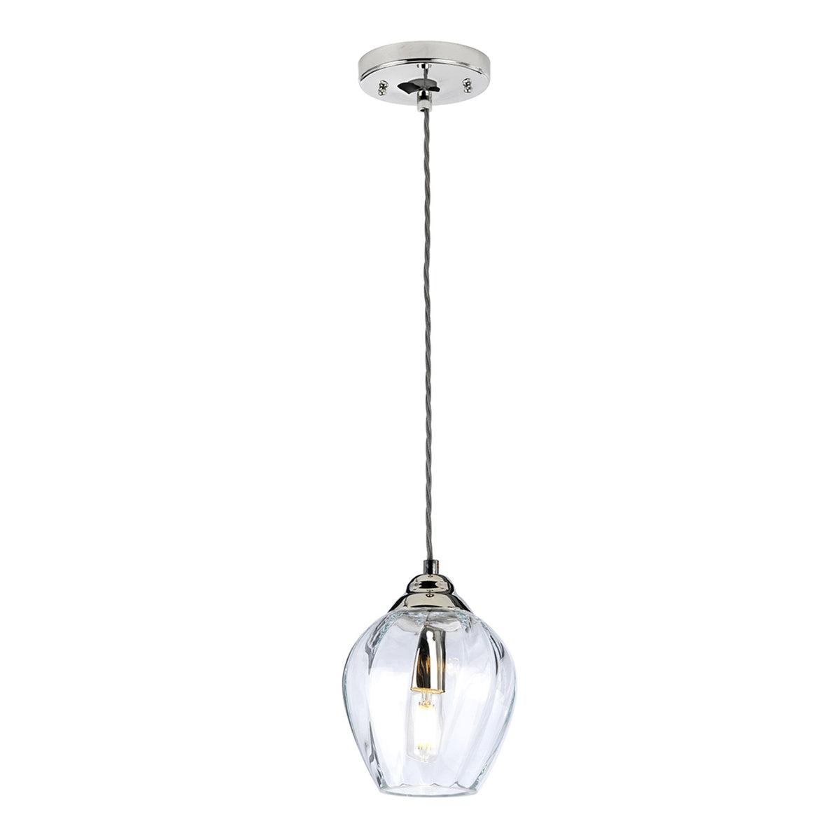 Tiber Single Pendant in Polished Nickel with Clear Glass