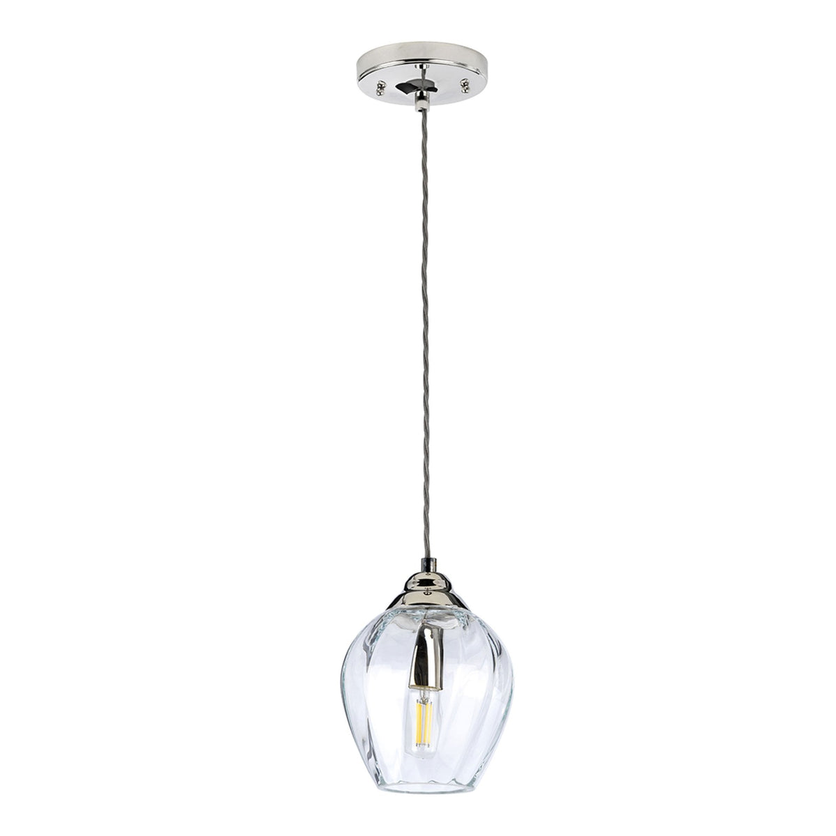 Tiber Single Pendant in Polished Nickel with Clear Glass