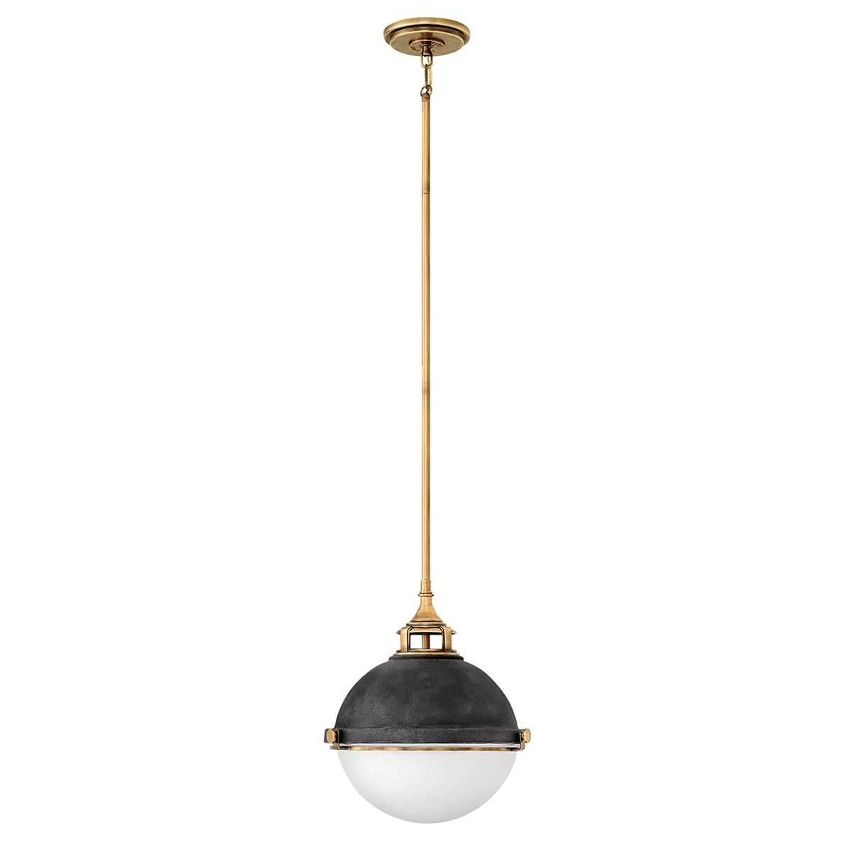 Fletcher Two Lamp Medium Pendant in Aged Zinc with Heritage Brass