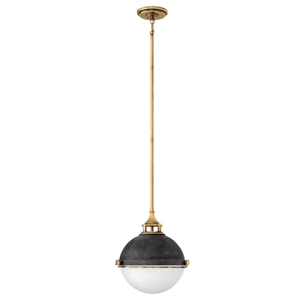 Fletcher Medium Pendant in Aged Zinc with Heritage Brass