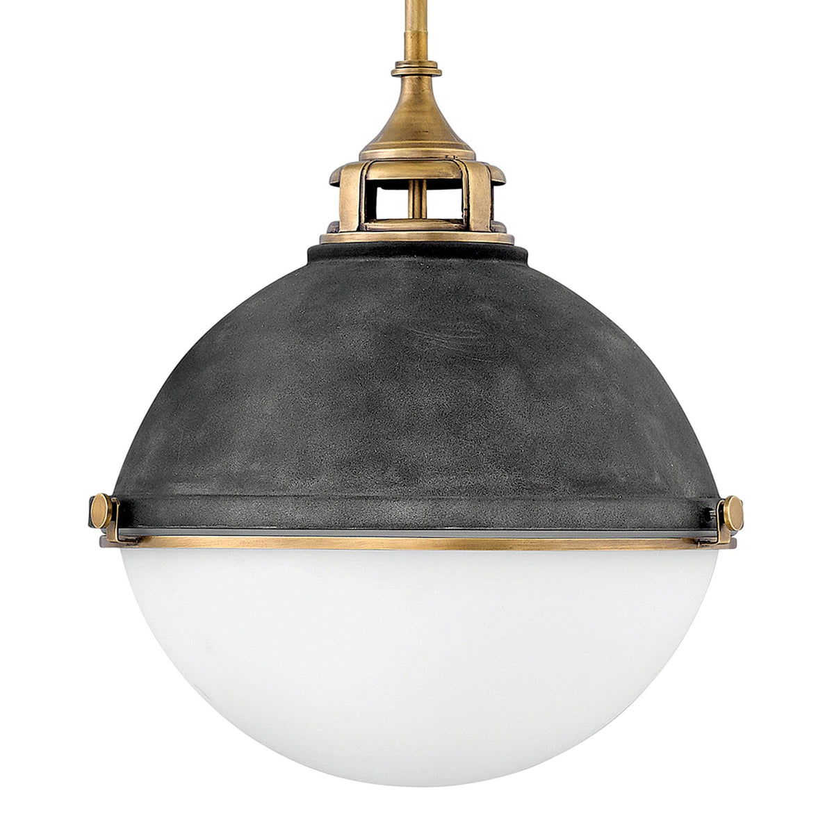 Fletcher Three Lamp Large Pendant in Aged Zinc with Heritage Brass