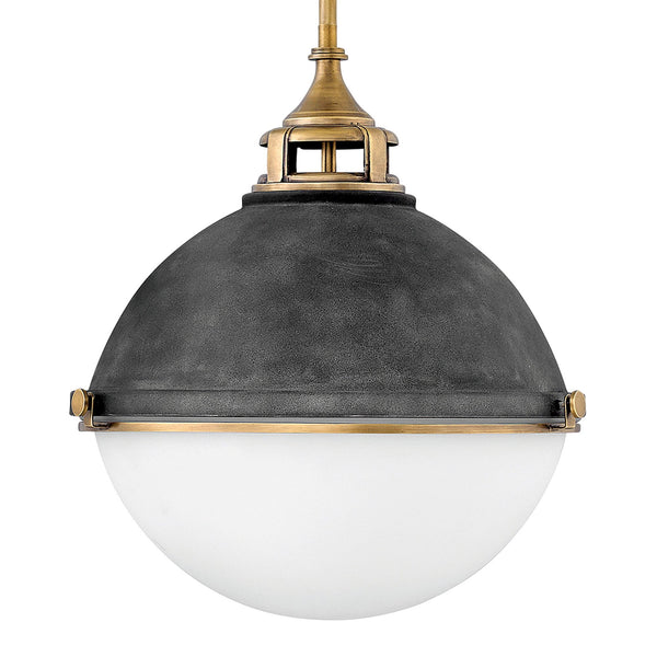 Fletcher Three Lamp Large Pendant in Aged Zinc with Heritage Brass