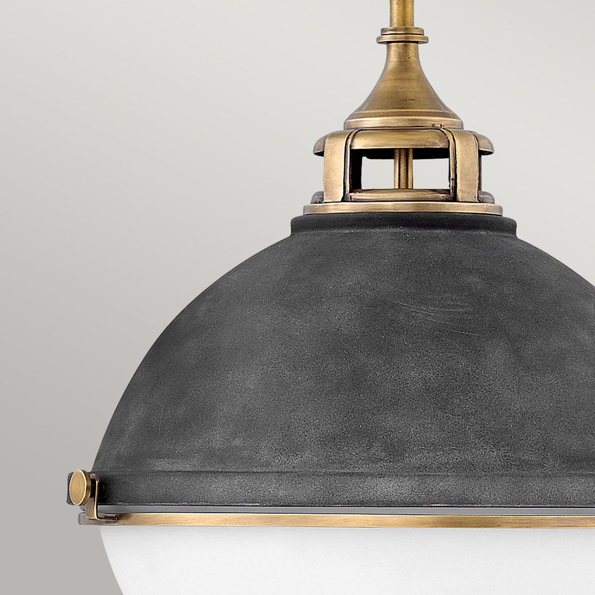 Fletcher Three Lamp Large Pendant in Aged Zinc with Heritage Brass