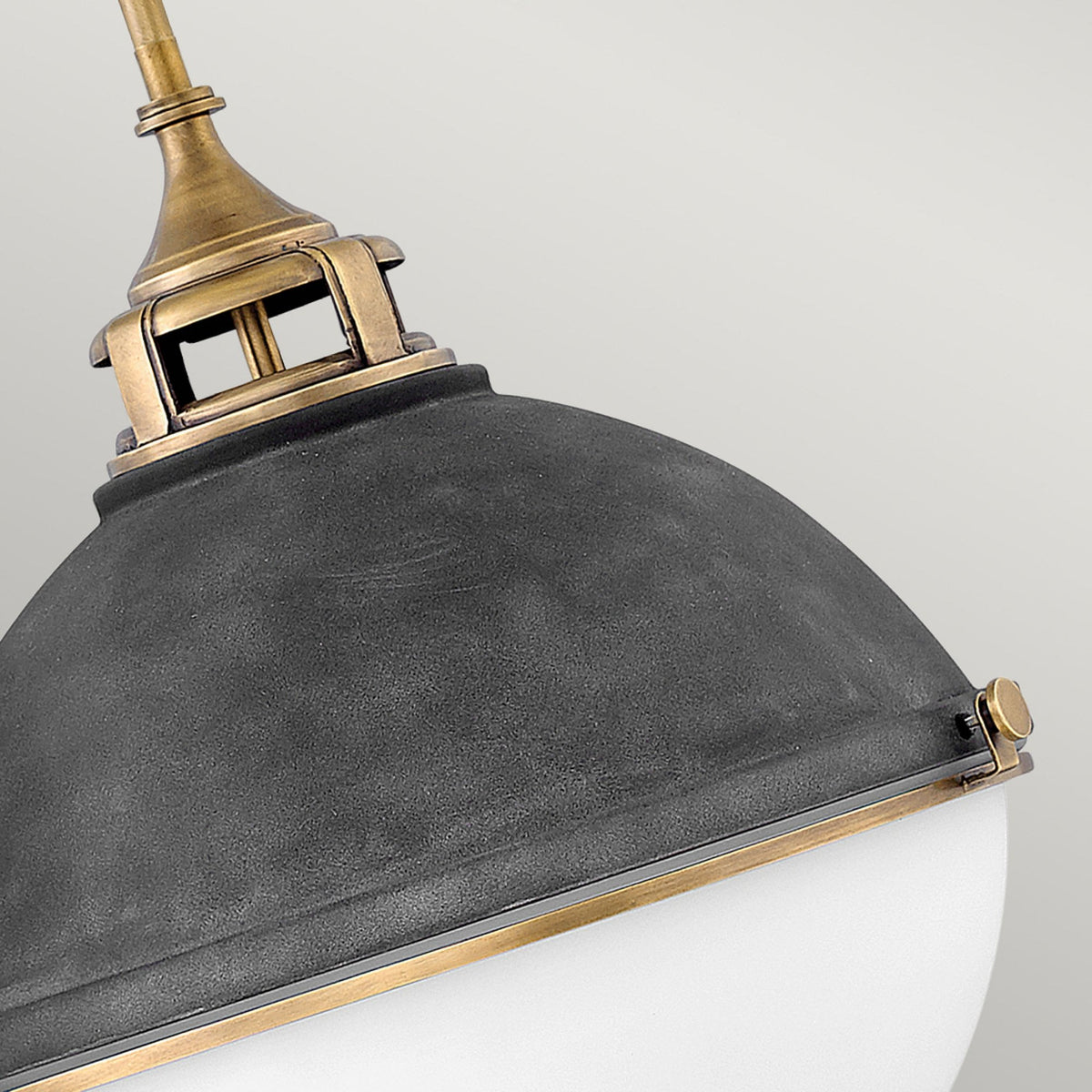 Fletcher Three Lamp Large Pendant in Aged Zinc with Heritage Brass