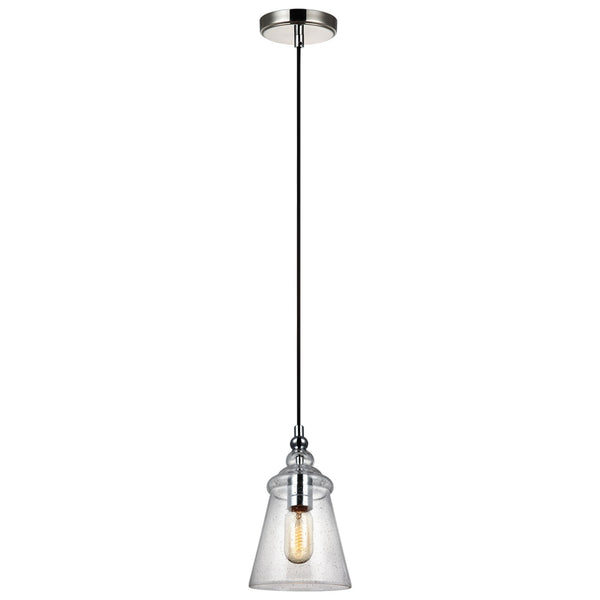 Loras Single Pendant in Polished Chrome with Seeded Clear Glass