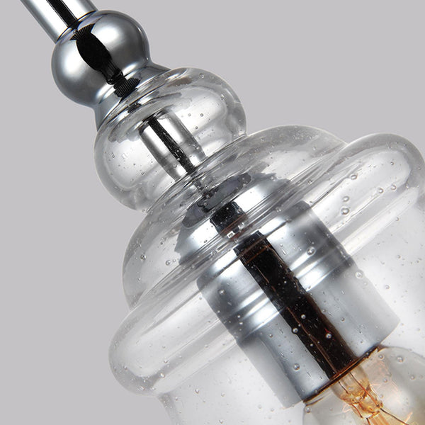 Loras Single Pendant in Polished Chrome with Seeded Clear Glass