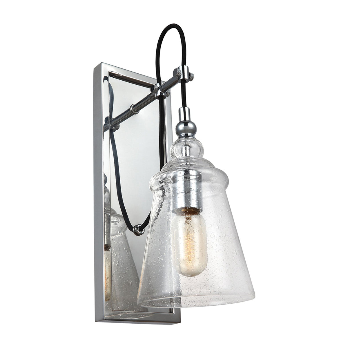 Loras Wall Light in Polished Chrome with Seeded Clear Glass