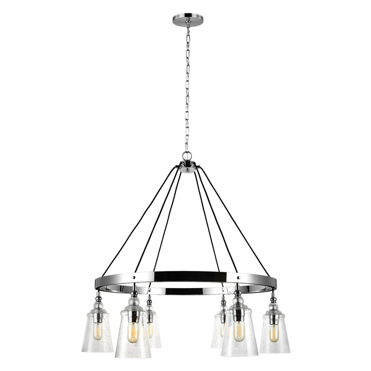 Loras Six Light Chandelier in Polished Chrome with Seeded Clear Glass