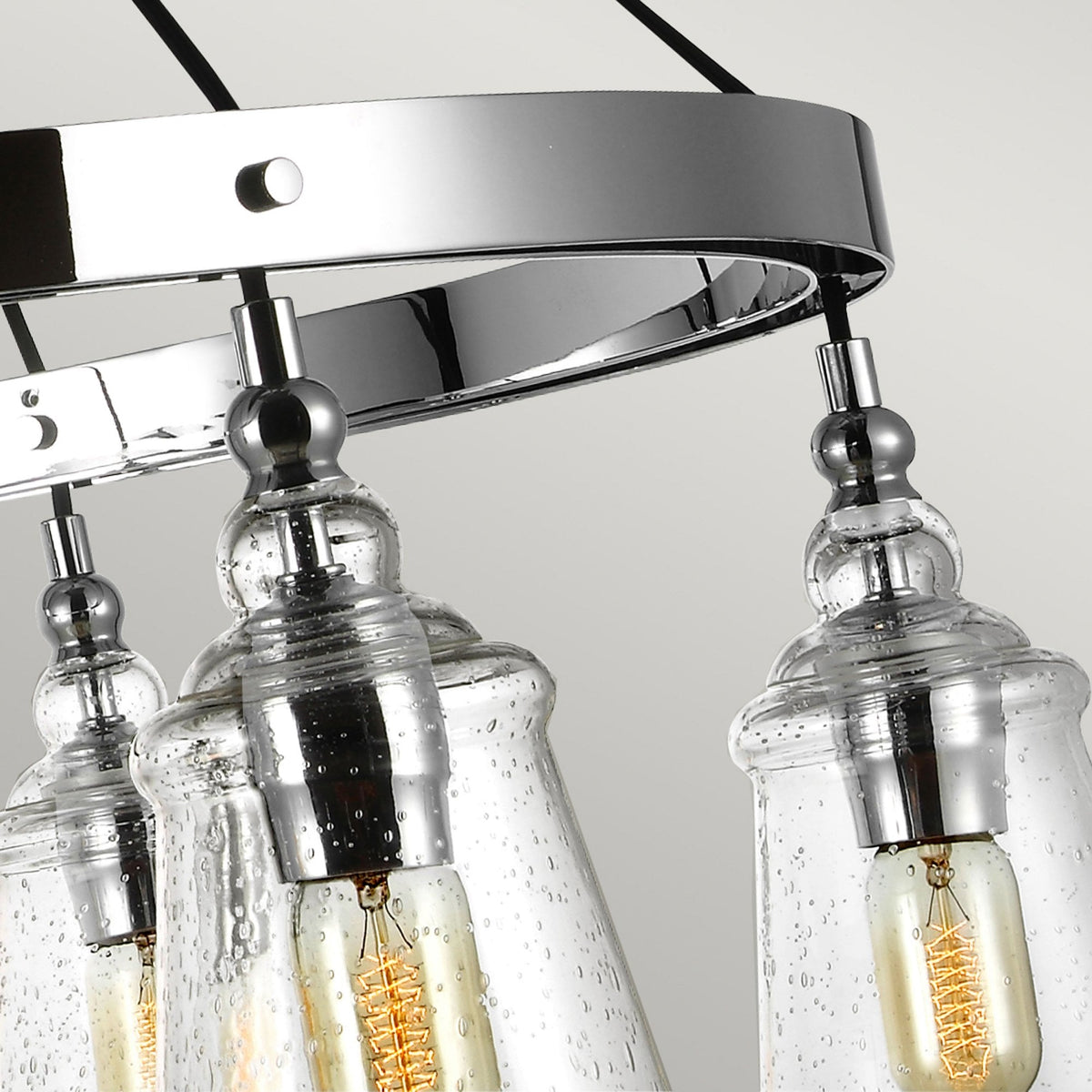 Loras Six Light Chandelier in Polished Chrome with Seeded Clear Glass