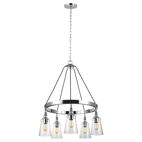 Loras Five Light Chandelier in Polished Chrome with Seeded Clear Glass