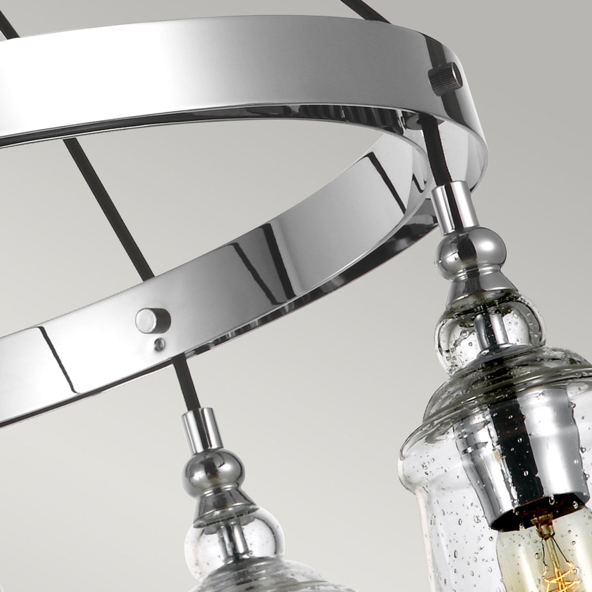 Loras Five Light Chandelier in Polished Chrome with Seeded Clear Glass