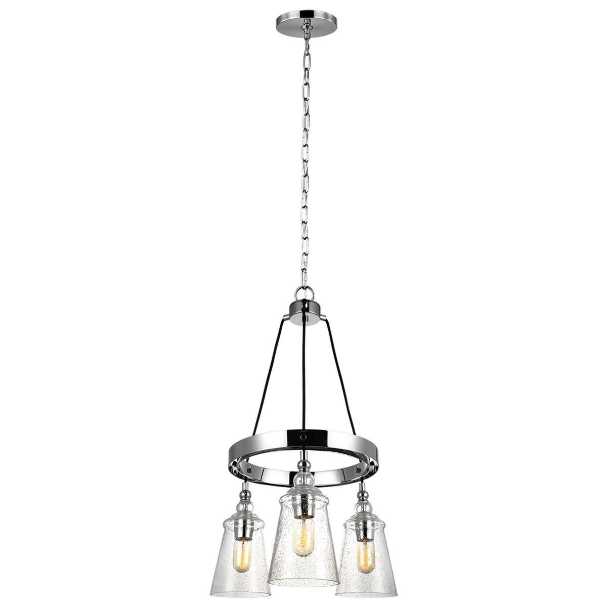 Loras Three Light Chandelier in Polished Chrome with Seeded Clear Glass