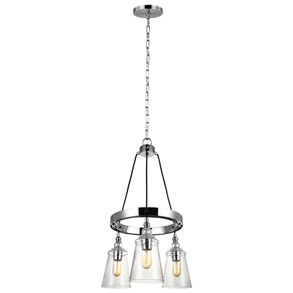Loras Three Light Chandelier in Polished Chrome with Seeded Clear Glass