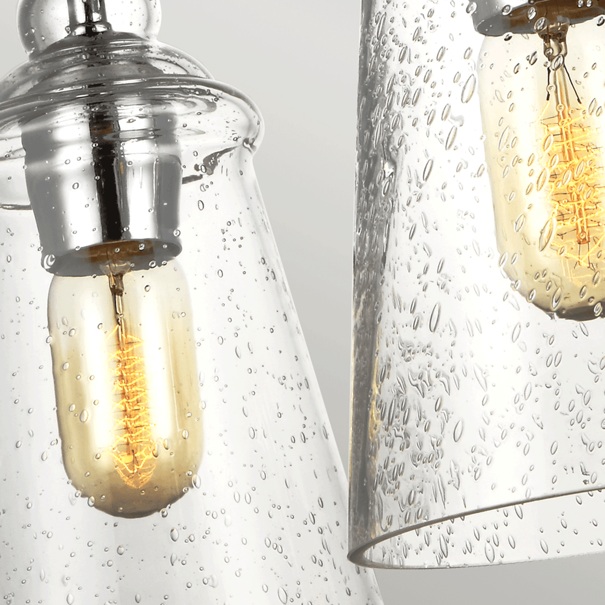 Loras Three Light Chandelier in Polished Chrome with Seeded Clear Glass