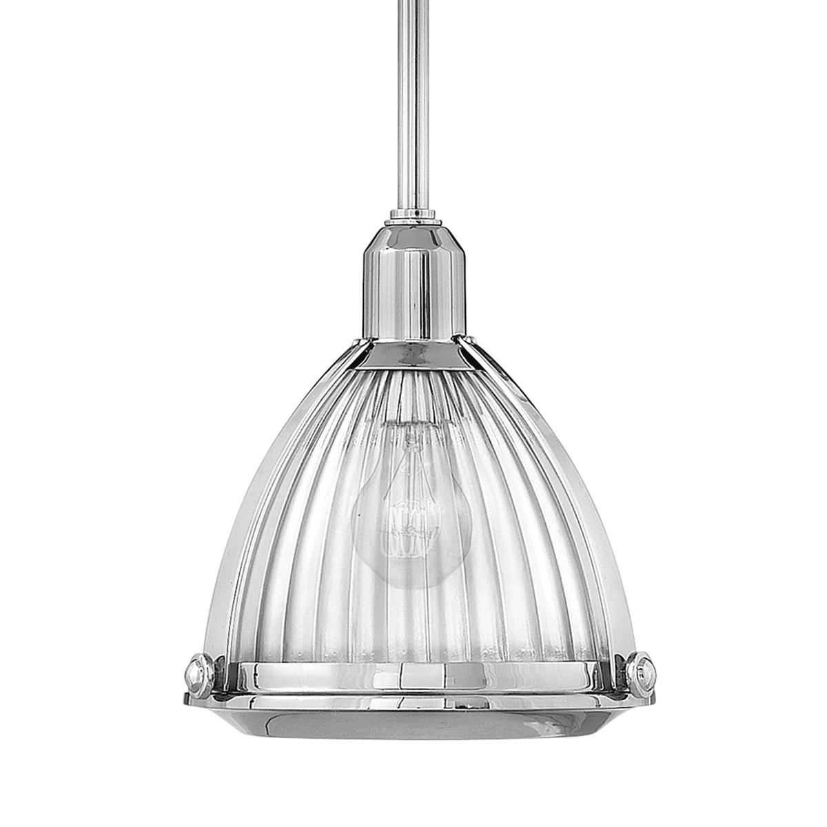 Elroy Single Pendant in Polished Nickel with Ribbed Glass Design