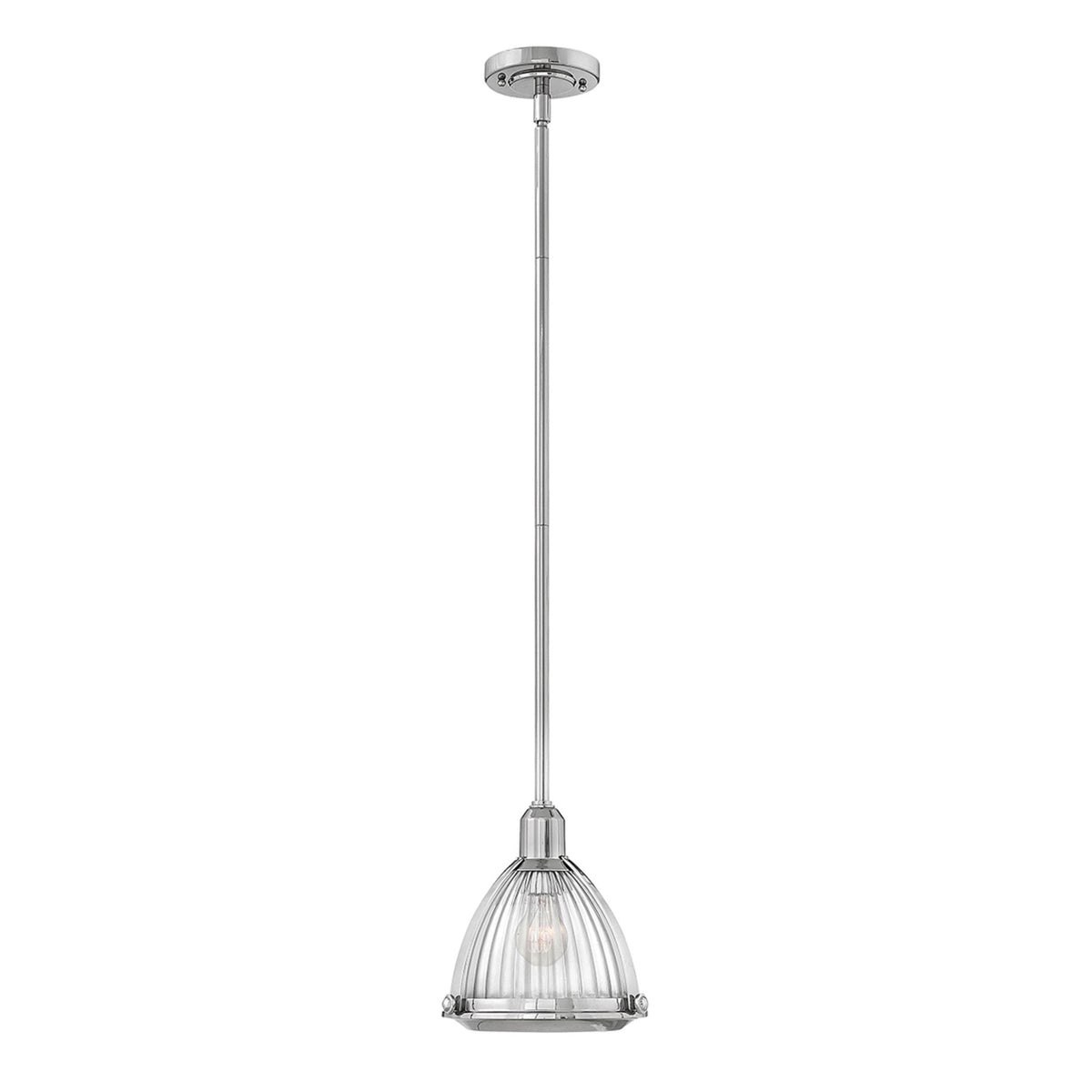 Elroy Single Pendant in Polished Nickel with Ribbed Glass Design