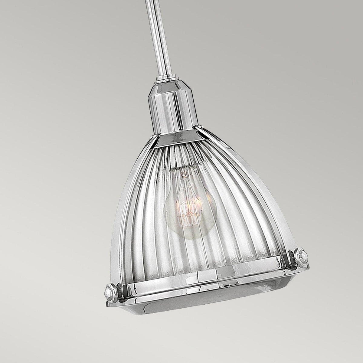 Elroy Single Pendant in Polished Nickel with Ribbed Glass Design