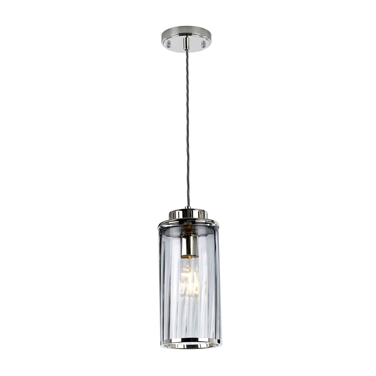 Reno Single Pendant in Polished Nickel with Smoke Tint Glass