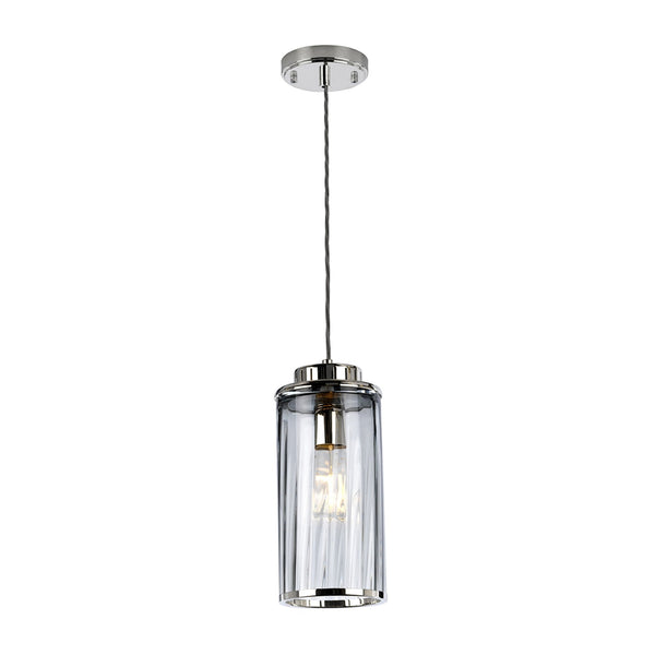 Reno Single Pendant in Polished Nickel with Smoke Tint Glass