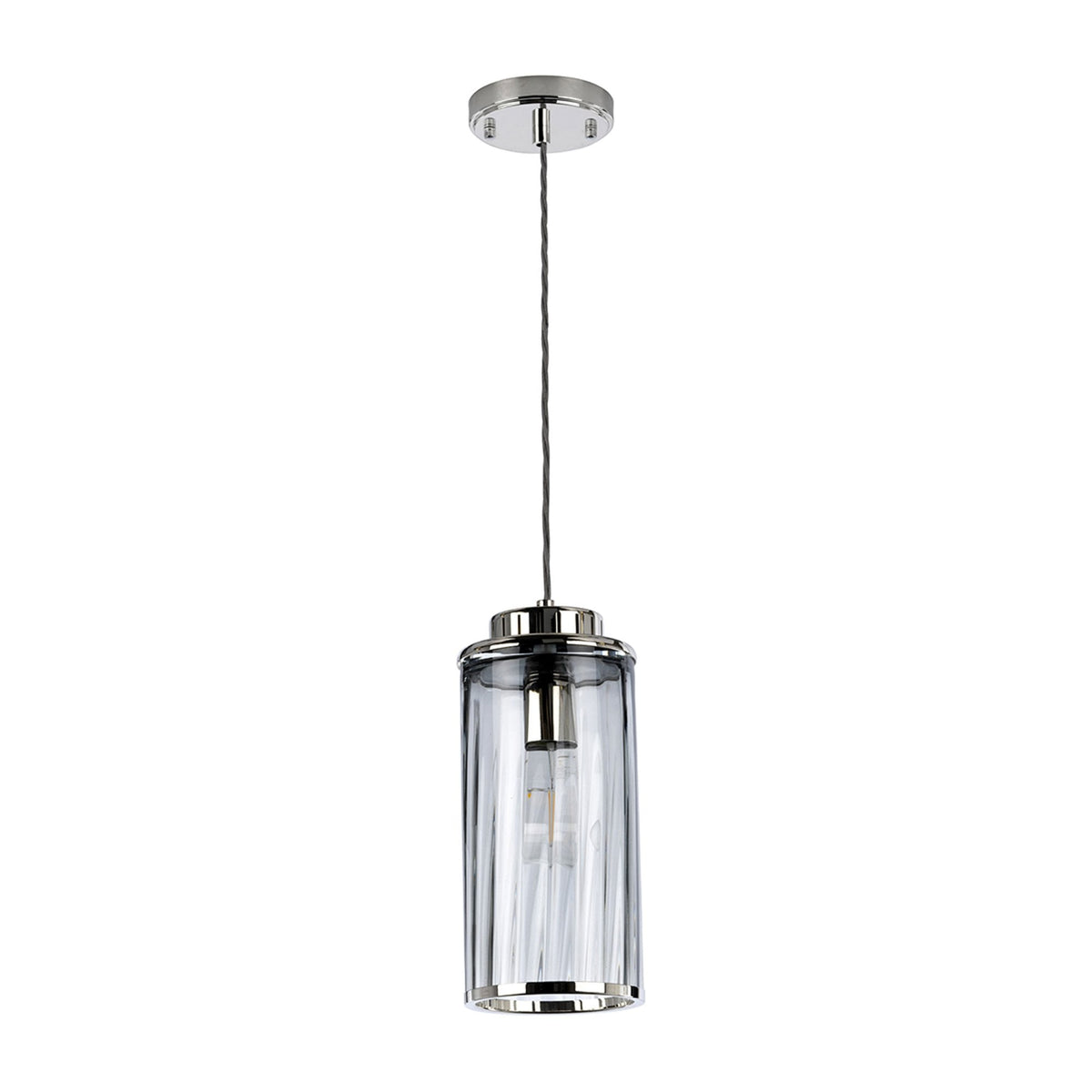 Reno Single Pendant in Polished Nickel with Smoke Tint Glass
