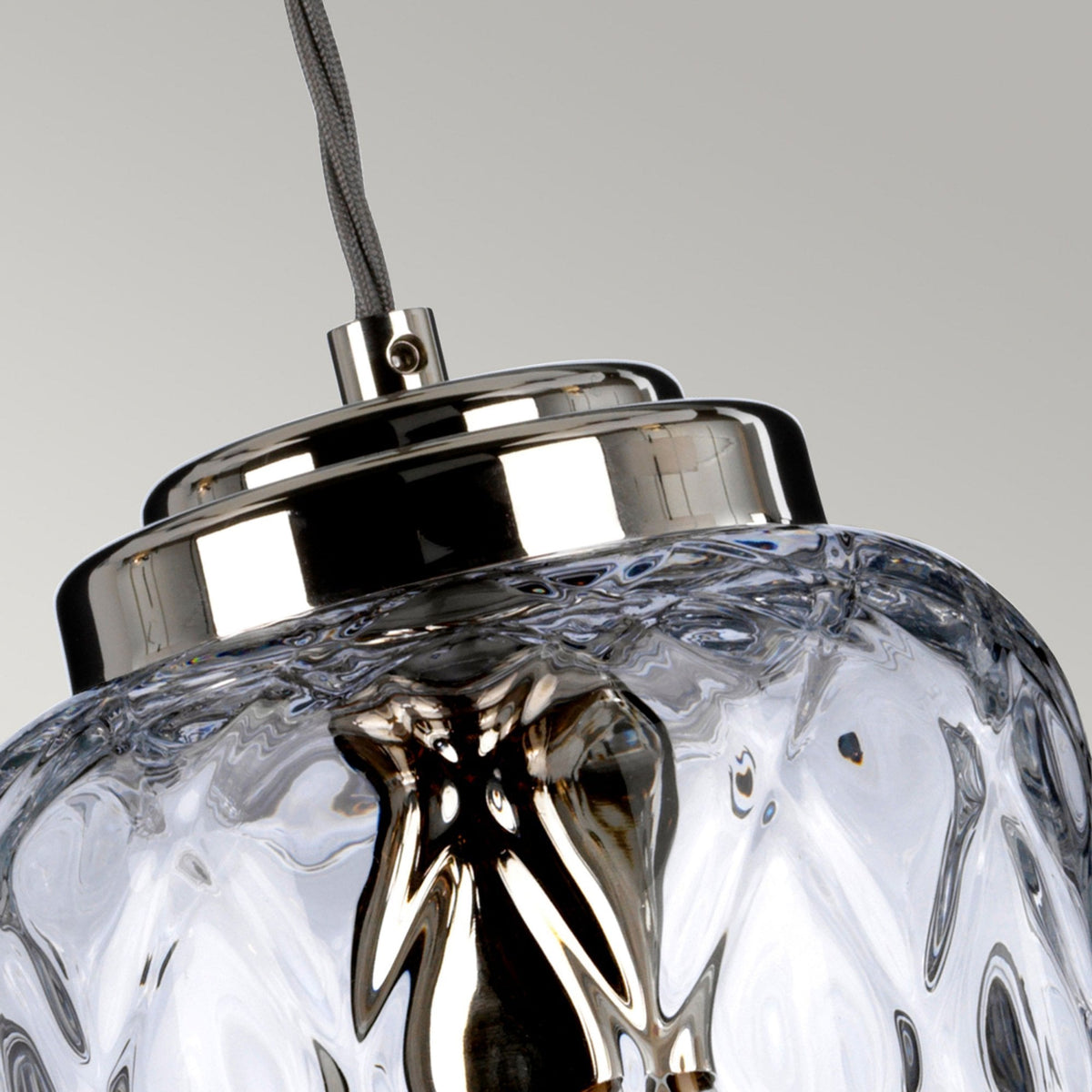 Sola Single Pendant in Polished Nickel with Diamond Patterned Clear Glass