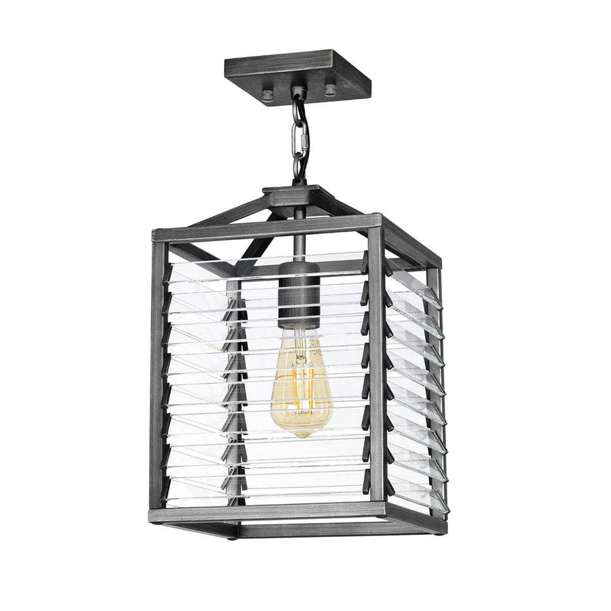 Louvre Single Lamp Pendant in a Gunmetal Finish