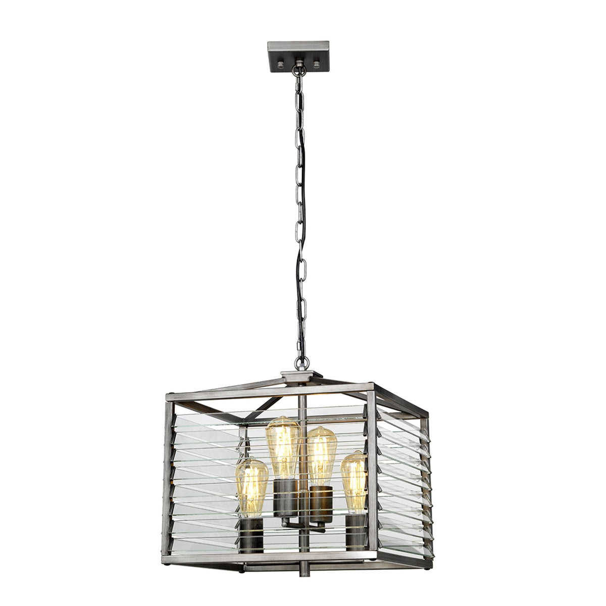 Louvre Four Lamp Pendant in a Gunmetal Finish