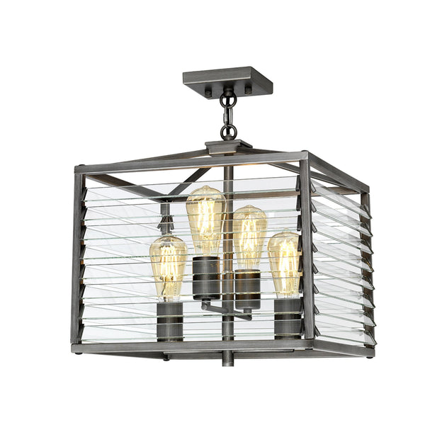 Louvre Four Lamp Pendant in a Gunmetal Finish