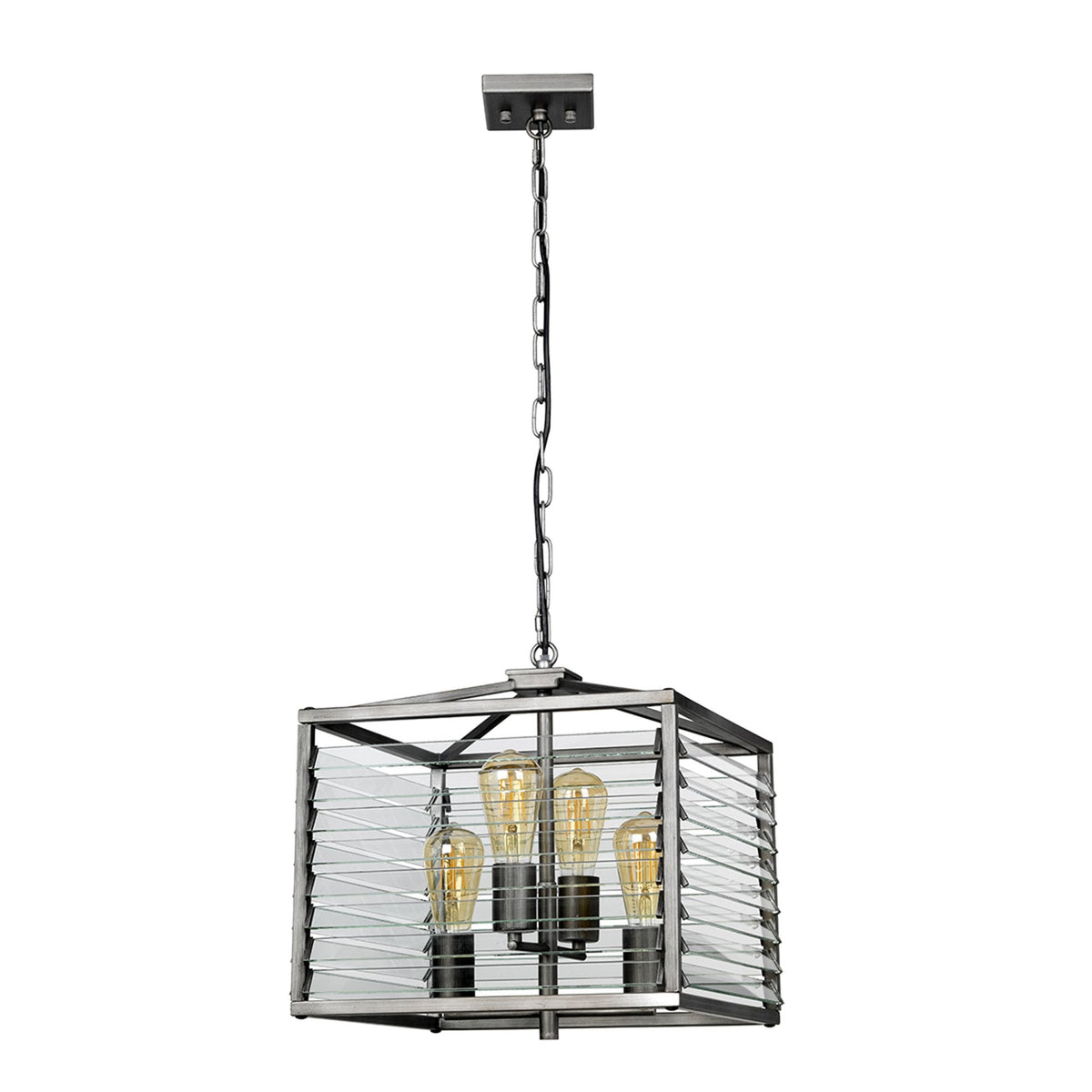 Louvre Four Lamp Pendant in a Gunmetal Finish
