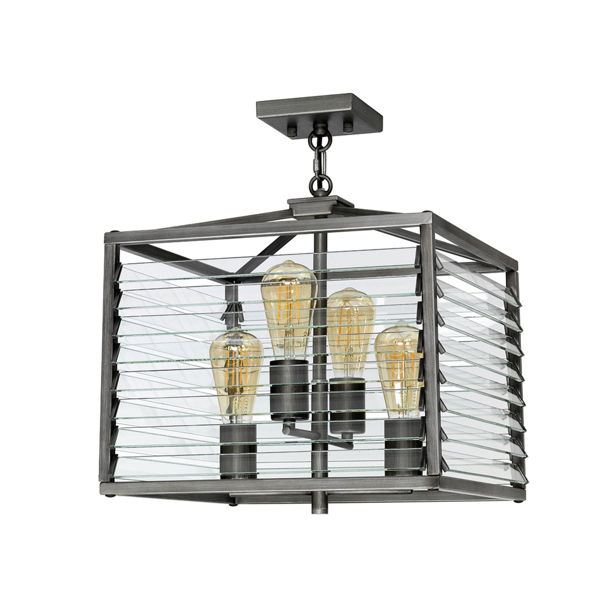 Louvre Four Lamp Pendant in a Gunmetal Finish