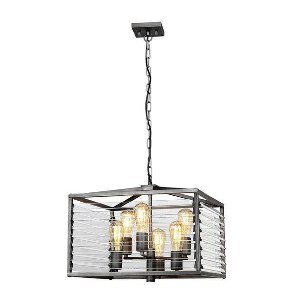 Louvre Six Lamp Pendant in a Gunmetal Finish