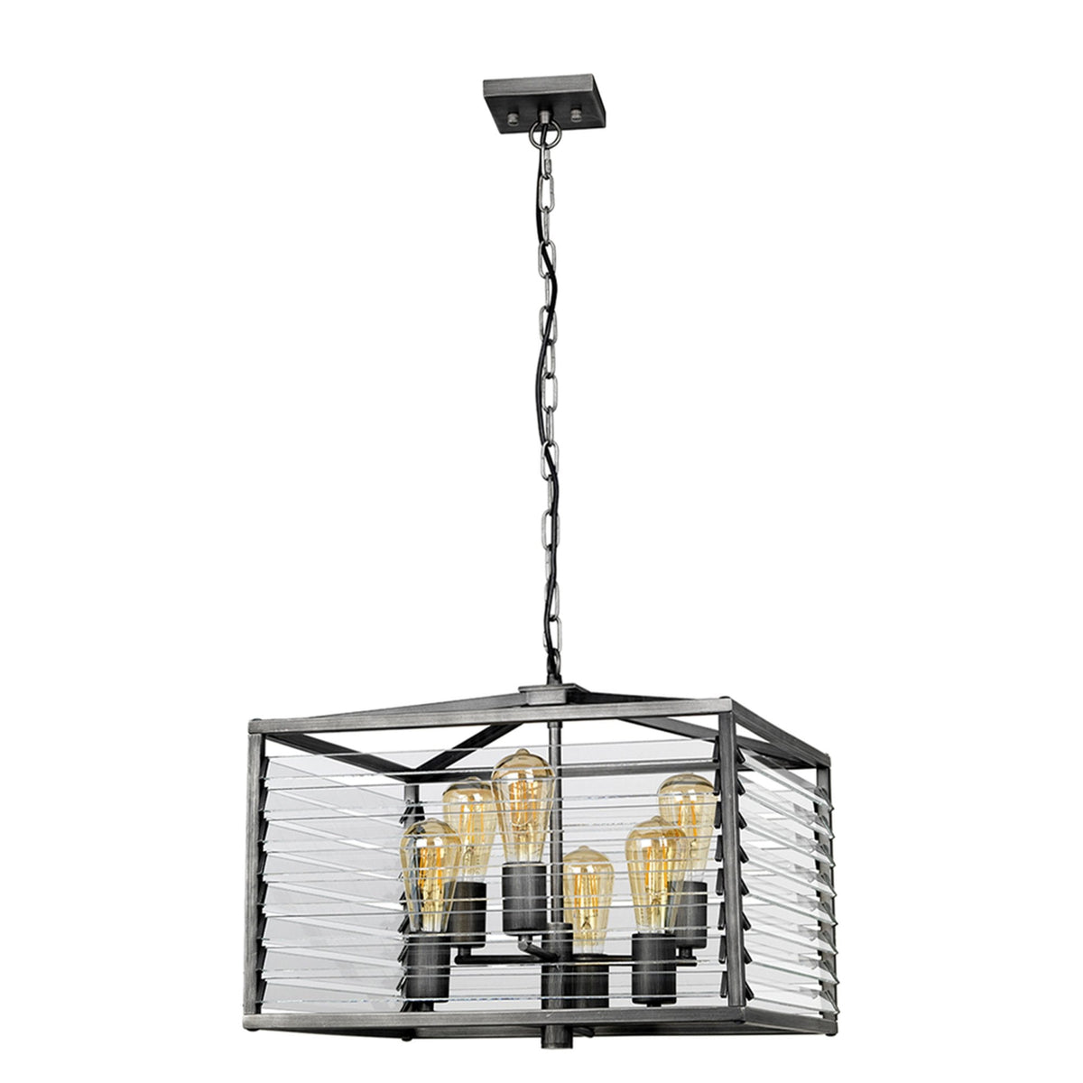 Louvre Six Lamp Pendant in a Gunmetal Finish