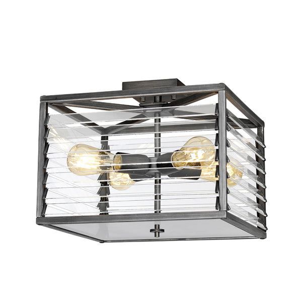 Louvre Four Lamp Flush Mount Ceiling Light in a Gunmetal Finish