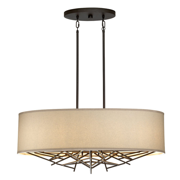 Taiko Five Lamp Linear Pendant in Old Bronze & Oatmeal Shade