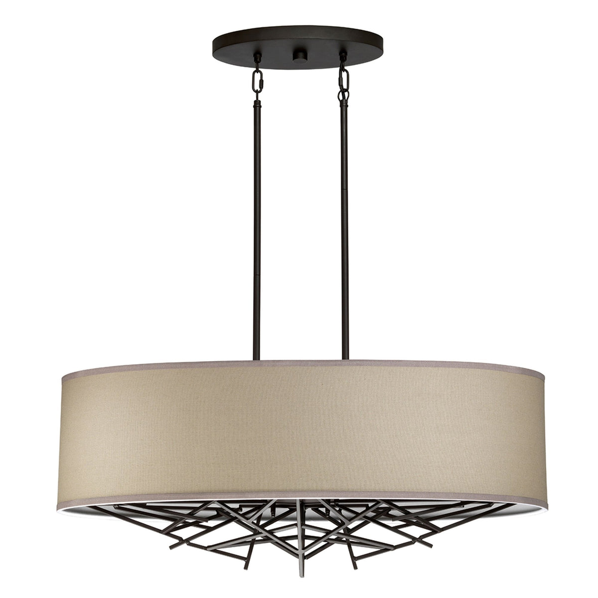 Taiko Five Lamp Linear Pendant in Old Bronze & Oatmeal Shade