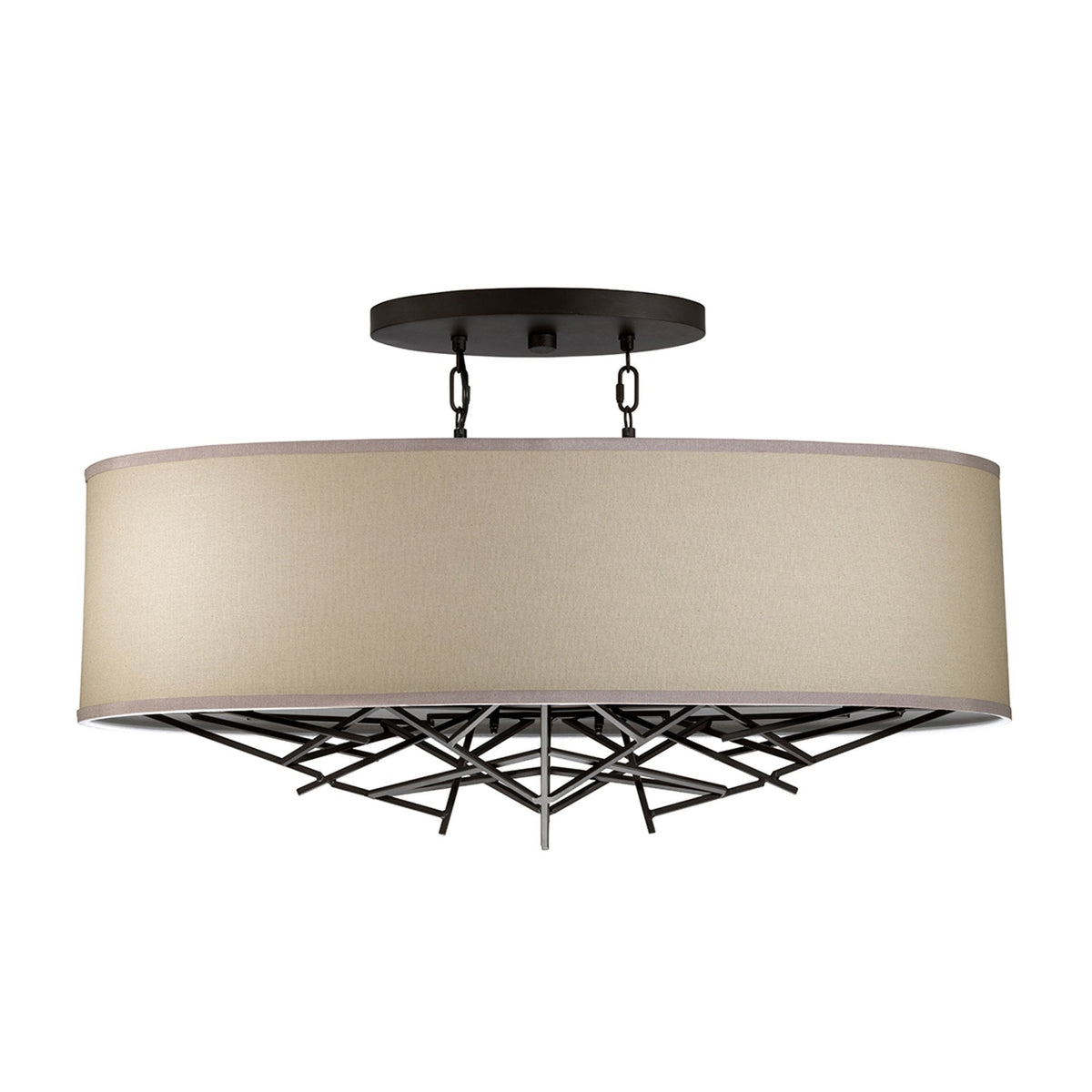 Taiko Five Lamp Linear Pendant in Old Bronze & Oatmeal Shade