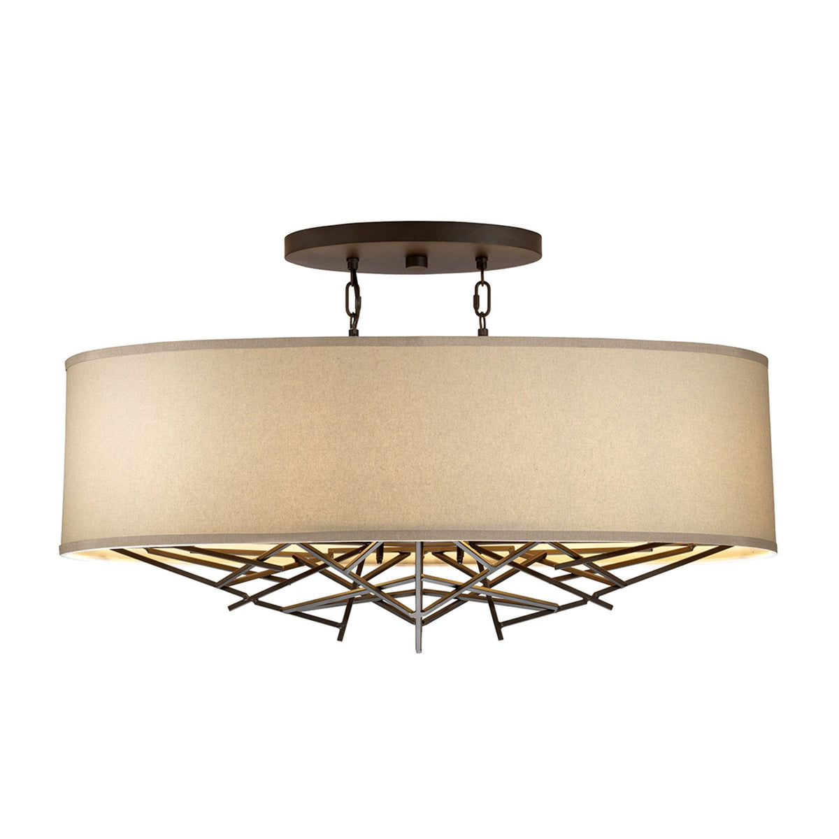 Taiko Five Lamp Linear Pendant in Old Bronze & Oatmeal Shade
