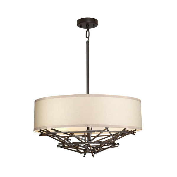 Taiko Four Lamp Pendant in Old Bronze & Oatmeal Shade