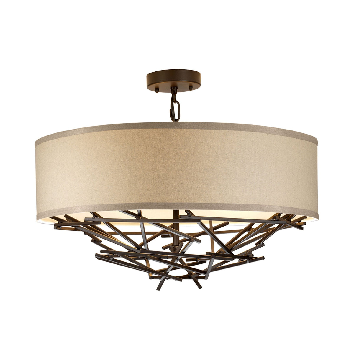 Taiko Four Lamp Pendant in Old Bronze & Oatmeal Shade