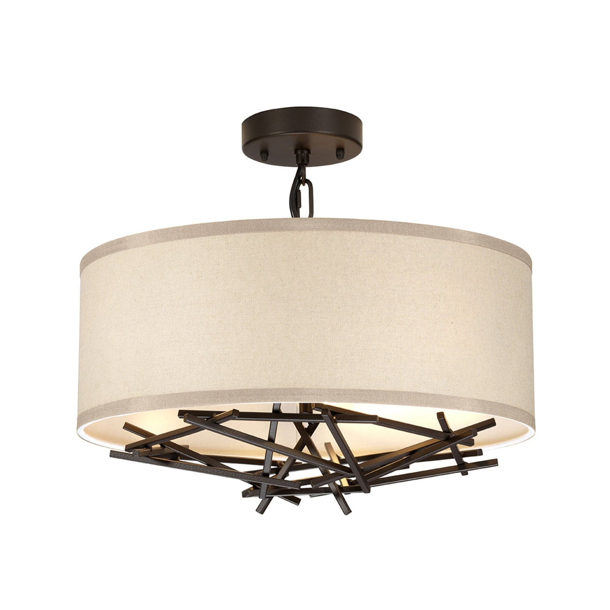 Taiko Three Lamp Pendant in Old Bronze & Oatmeal Shade