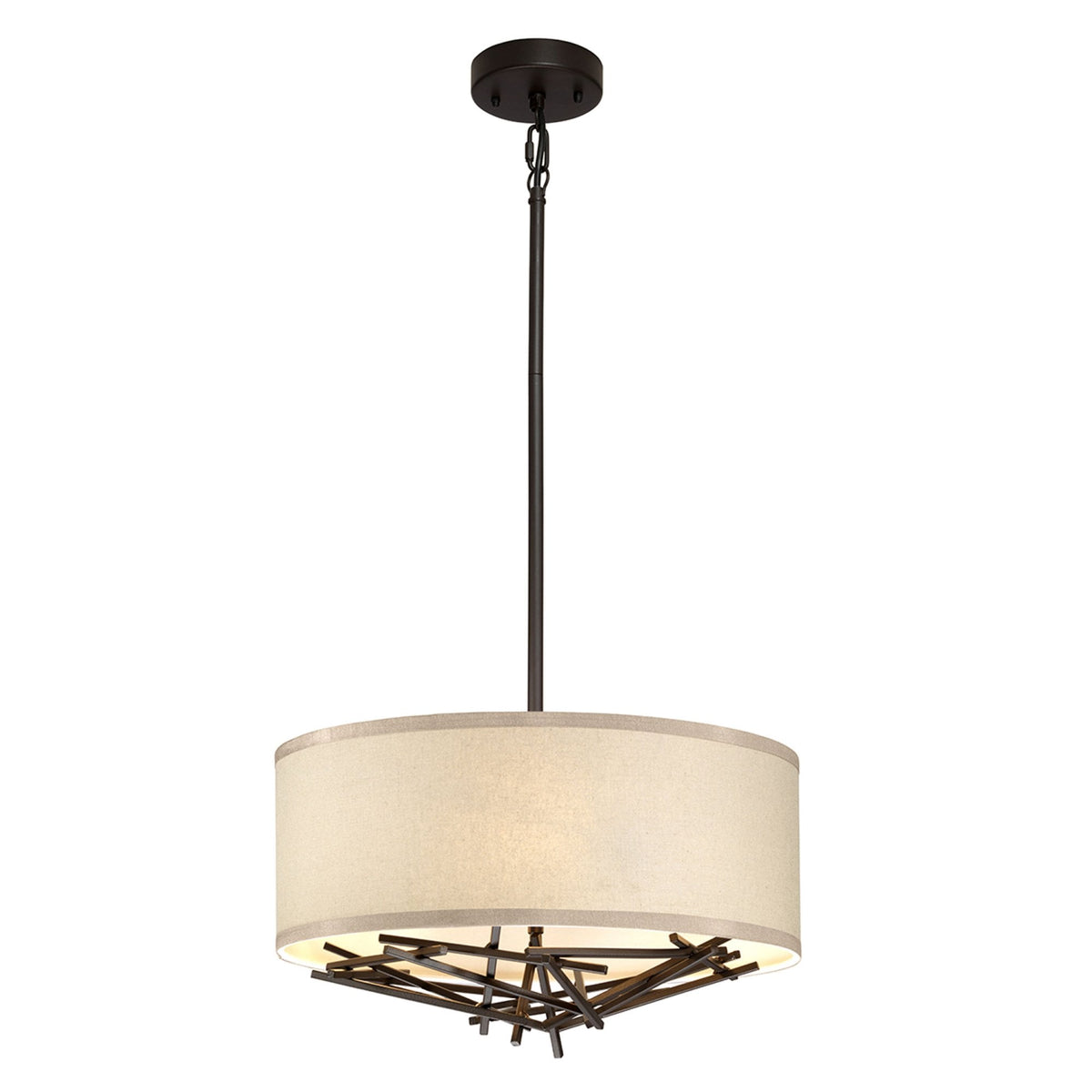 Taiko Three Lamp Pendant in Old Bronze & Oatmeal Shade